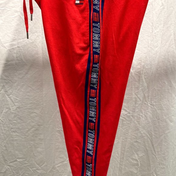 NEW Tommy Hilfiger Red Sport Logo Tape At Side Jogger Pants Large - Picture 2 of 5